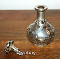 1886-1893 Victorian Alvin Glass & 1000 Fine Silver Overlay Perfume Bottle 4.5