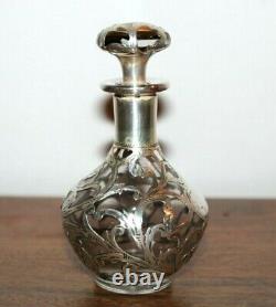 1886-1893 Victorian Alvin Glass & 1000 Fine Silver Overlay Perfume Bottle 4.5