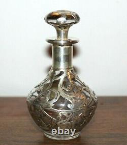 1886-1893 Victorian Alvin Glass & 1000 Fine Silver Overlay Perfume Bottle 4.5