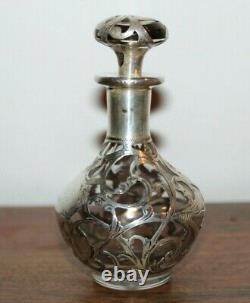 1886-1893 Victorian Alvin Glass & 1000 Fine Silver Overlay Perfume Bottle 4.5