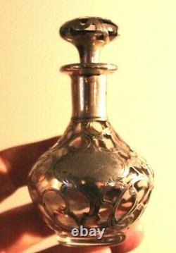 1886-1893 Victorian Alvin Glass & 1000 Fine Silver Overlay Perfume Bottle 4.5