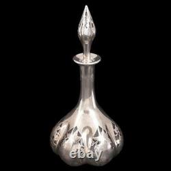 1887 Alvin Grape Vine Pattern. 999 Silver Overlay Decanter Ca 1900s No. D553