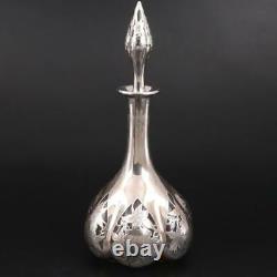 1887 Alvin Grape Vine Pattern. 999 Silver Overlay Decanter Ca 1900s No. D553