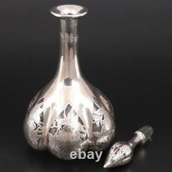 1887 Alvin Grape Vine Pattern. 999 Silver Overlay Decanter Ca 1900s No. D553