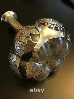 1887 Alvin Grape Vine Pattern. 999 Silver Overlay Decanter Ca 1900s No. D553