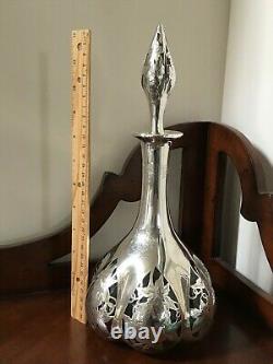 1887 Alvin Grape Vine Pattern. 999 Silver Overlay Decanter Ca 1900s No. D553