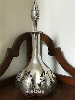 1887 Alvin Grape Vine Pattern. 999 Silver Overlay Decanter Ca 1900s No. D553