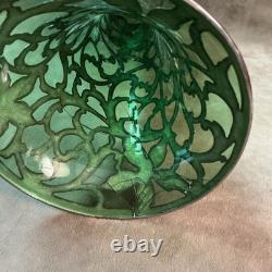 1900s Alvin Fine / sterling silver Overlay art nouveau green glass vase AS IS