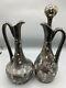 2 Antique Alvin Sterling Silver 999 Overlay Glass Decanters