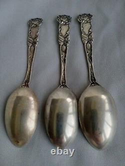 3 Rare Alvin Sterling Silver Bridal Rose Teaspoons