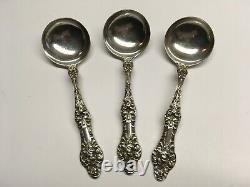 3 Vtg Alvin Orange Blossom Old Sterling Round Bowl Soup Spoons 4-7/8 No Mono