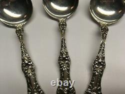 3 Vtg Alvin Orange Blossom Old Sterling Round Bowl Soup Spoons 4-7/8 No Mono