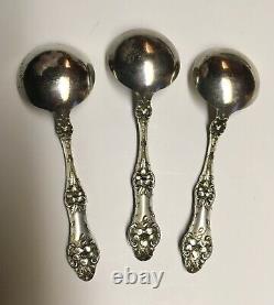 3 Vtg Alvin Orange Blossom Old Sterling Round Bowl Soup Spoons 4-7/8 No Mono