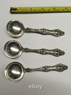 3 Vtg Alvin Orange Blossom Old Sterling Round Bowl Soup Spoons 4-7/8 No Mono