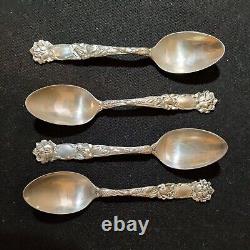 4 Alvin Bridal Rose Teaspoons Sterling Silver 5 7/8 No Monogram