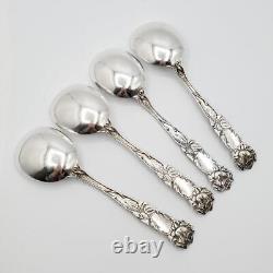 4 Antique Alvin Bridal Rose Cream Gumbo BIG Soup Spoons 6 7/8 Art Nouveau 1903