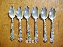 6 ALVIN Bridal Rose Antique STERLING SILVER TEASPOONS No Mono 1903