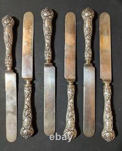 6 Alvin Bridal Rose Dinner Knives 9 Blunt Blade Sterling Silver E Monogram