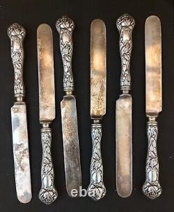 6 Alvin Bridal Rose Dinner Knives 9 Blunt Blade Sterling Silver E Monogram
