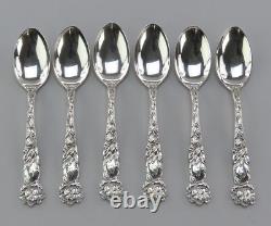 6 Alvin Bridal Rose Sterling Silver Coffee Spoons Art Nouveau 5 1/8 in