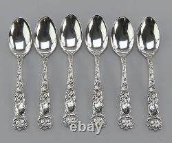 6 Alvin Bridal Rose Sterling Silver Coffee Spoons Art Nouveau 5 1/8 in