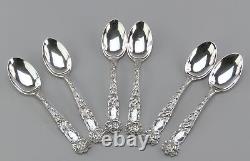 6 Alvin Bridal Rose Sterling Silver Coffee Spoons Art Nouveau 5 1/8 in