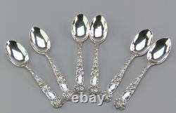 6 Alvin Bridal Rose Sterling Silver Coffee Spoons Art Nouveau 5 1/8 in