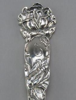 6 Alvin Bridal Rose Sterling Silver Coffee Spoons Art Nouveau 5 1/8 in