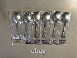 6 Alvin Sterling Silver French Scroll Round Cream Soup Spoons Still In Package