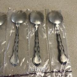 6 Alvin Sterling Silver French Scroll Round Cream Soup Spoons Still In Package