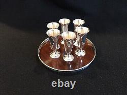 6 Alvin Sterling silver Cordials & Sterling Rimmed Laminated Plastic Tray