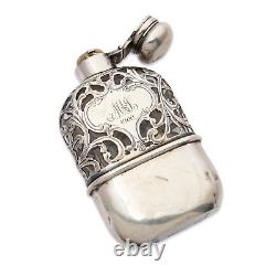 ALVIN AMERICAN STERLING SILVER OVERLAY & GLASS FLASK With REMOVABLE CUP LATE 1800S