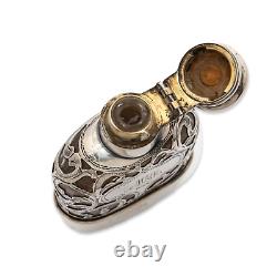 ALVIN AMERICAN STERLING SILVER OVERLAY & GLASS FLASK With REMOVABLE CUP LATE 1800S