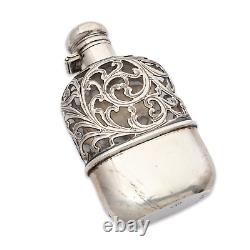 ALVIN AMERICAN STERLING SILVER OVERLAY & GLASS FLASK With REMOVABLE CUP LATE 1800S