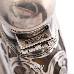 ALVIN AMERICAN STERLING SILVER OVERLAY & GLASS FLASK With REMOVABLE CUP LATE 1800S