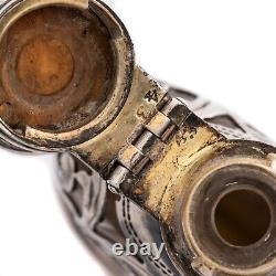ALVIN AMERICAN STERLING SILVER OVERLAY & GLASS FLASK With REMOVABLE CUP LATE 1800S
