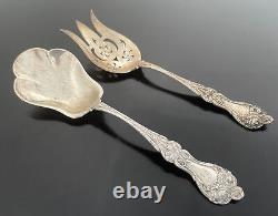 ALVIN ART NOUVEAU STERLING SILVER SALAD SERVING SET ROSE HANDLE 9 Long 165g