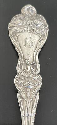 ALVIN ART NOUVEAU STERLING SILVER SALAD SERVING SET ROSE HANDLE 9 Long 165g