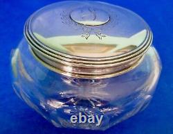 ALVIN Antique American Art Nouveau Sterling Silver Lid Large Crystal Powder Jar