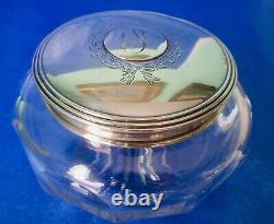 ALVIN Antique American Art Nouveau Sterling Silver Lid Large Crystal Powder Jar