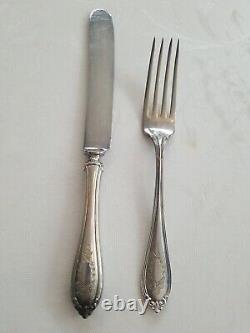 ALVIN Dinner Fork & Old French Knife with Bolster Evangeline #7 Sterling 1910