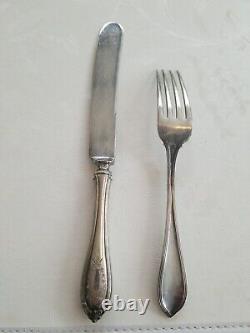 ALVIN Dinner Fork & Old French Knife with Bolster Evangeline #7 Sterling 1910