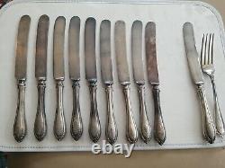 ALVIN Dinner Fork & Old French Knife with Bolster Evangeline #7 Sterling 1910