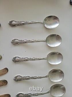 ALVIN STERLING FRENCH SCROLL 7 SOUP SPOONS, 8 BUTTER Knives, Silverware