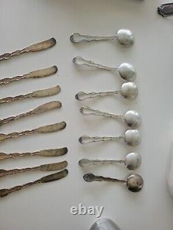 ALVIN STERLING FRENCH SCROLL 7 SOUP SPOONS, 8 BUTTER Knives, Silverware