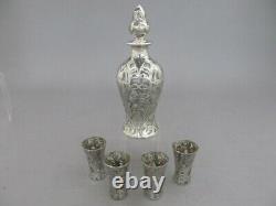 ALVIN STERLING OVERLAY DECANTER With4 CORDIALS