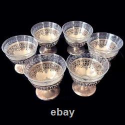 ALVIN Set of 6 VTG Glass Cups Sterling Silver Holder 180 gram, marked'STERLNG
