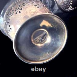 ALVIN Set of 6 VTG Glass Cups Sterling Silver Holder 180 gram, marked'STERLNG