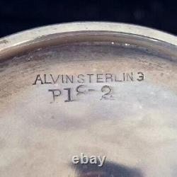 ALVIN Set of 6 VTG Glass Cups Sterling Silver Holder 180 gram, marked'STERLNG