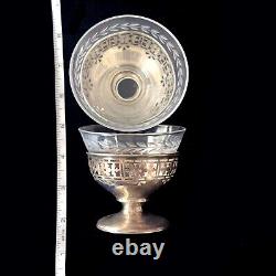 ALVIN Set of 6 VTG Glass Cups Sterling Silver Holder 180 gram, marked'STERLNG